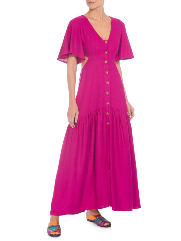 Vestido Longo Rosa com Botões